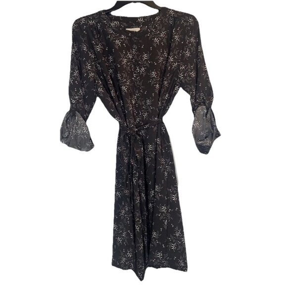 LOFT Dresses & Skirts - Loft Women’s Gray Print Long Roll Tab Sleeve Belted Shirt Dress Sz M NEW